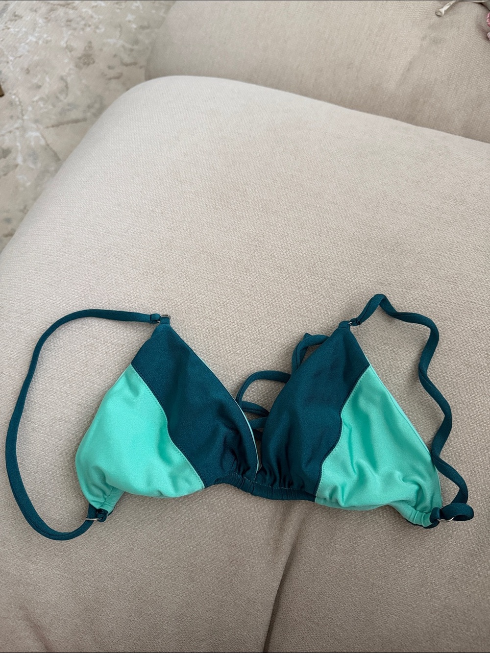 Two-Tone Teal Triangle Bikini Top - Women Swim